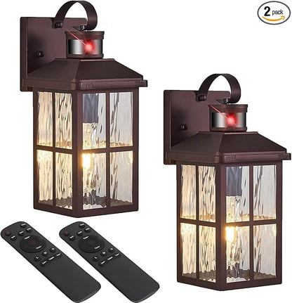 Porch Lights Outdoor with Remote Control: 2 Pack Motion Sensor Exterior Lighting Fixtures Intelligent 4 Lighting Modes Outdoor Wall Lights Sconce Lights for House Patio Front Door Garage