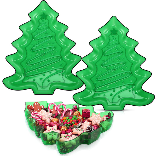 Wiwiqing 2 Pcs Christmas Tree Shaped Serving Tray Plastic Green Christmas Serving Platter Reusable Xmas Snack Tray Food Holder Appetizer Platter for Winter Xmas Themed Party Supplies Home Decoration