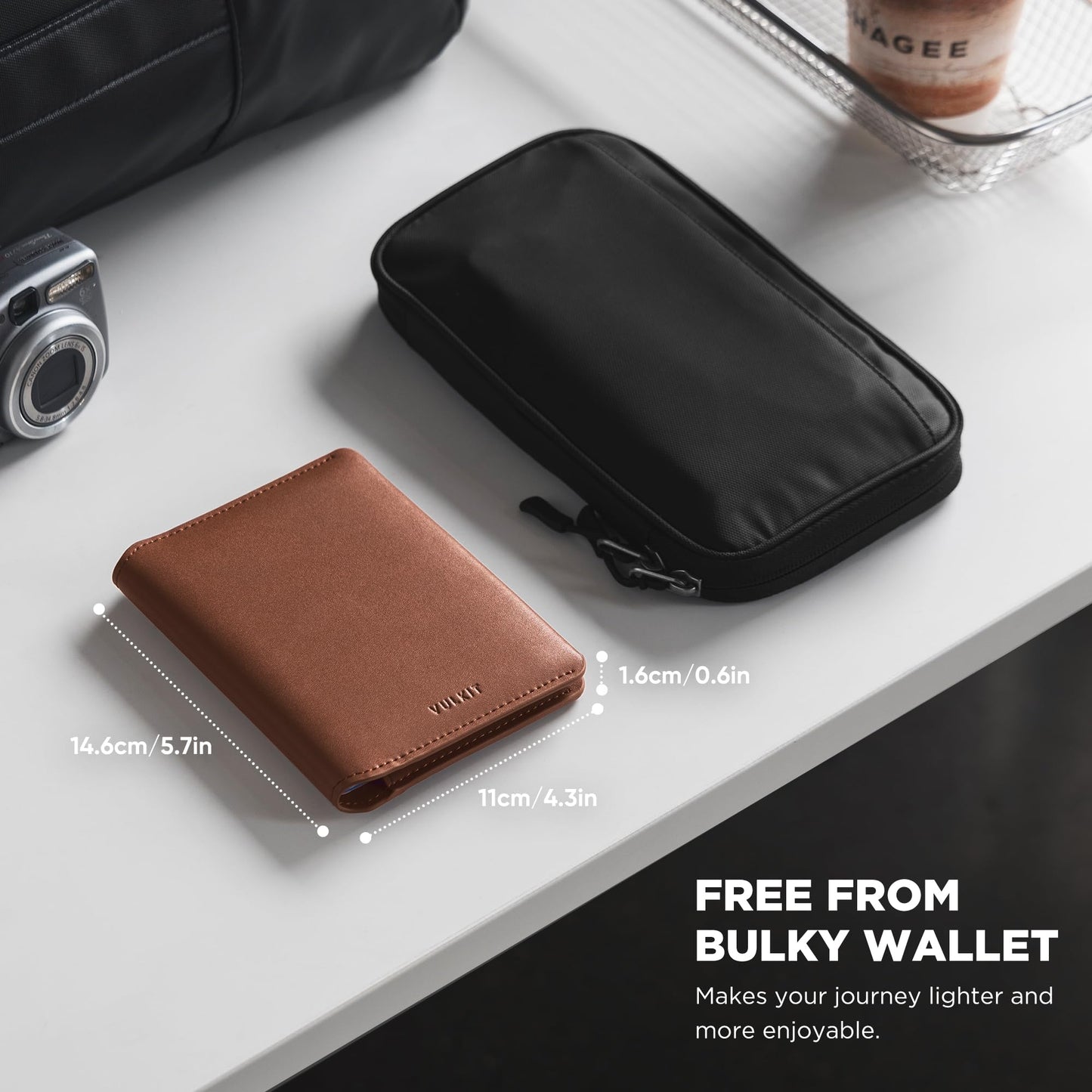 VULKIT Slim Minimalist Passport Wallet RFID Blocking Passport Holder for Travel, Leather Travel Wallet for Men Women, Magnetic Closure
