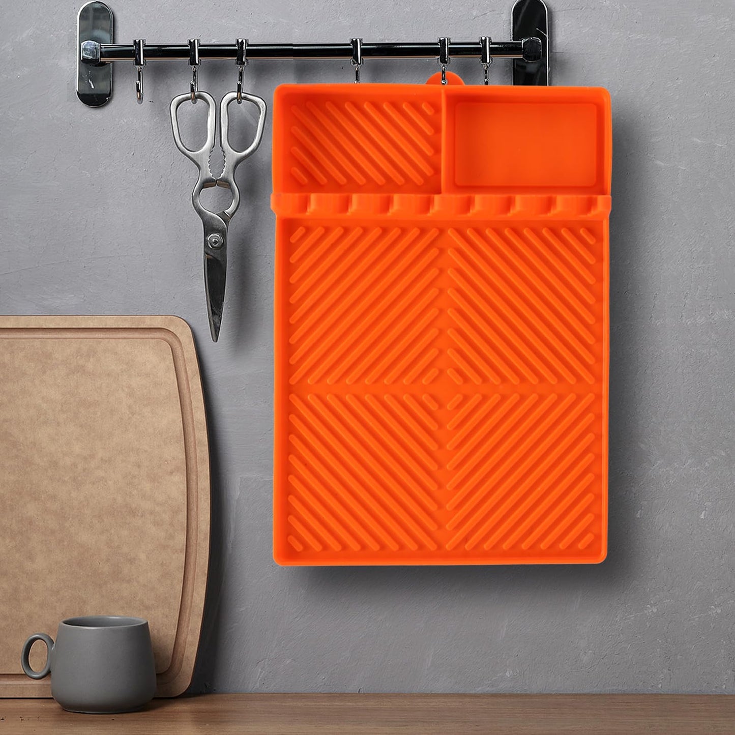 Silicone Tools Mat for Griddle Kitchen Cooking Baking Countertop-Side Shelf Spatula Mat with Drip Pad for Blackstone Weber Traeger Pit Boss Flat Top Grill Smoker- BBQ Accessories Gifts for Men(Orange)
