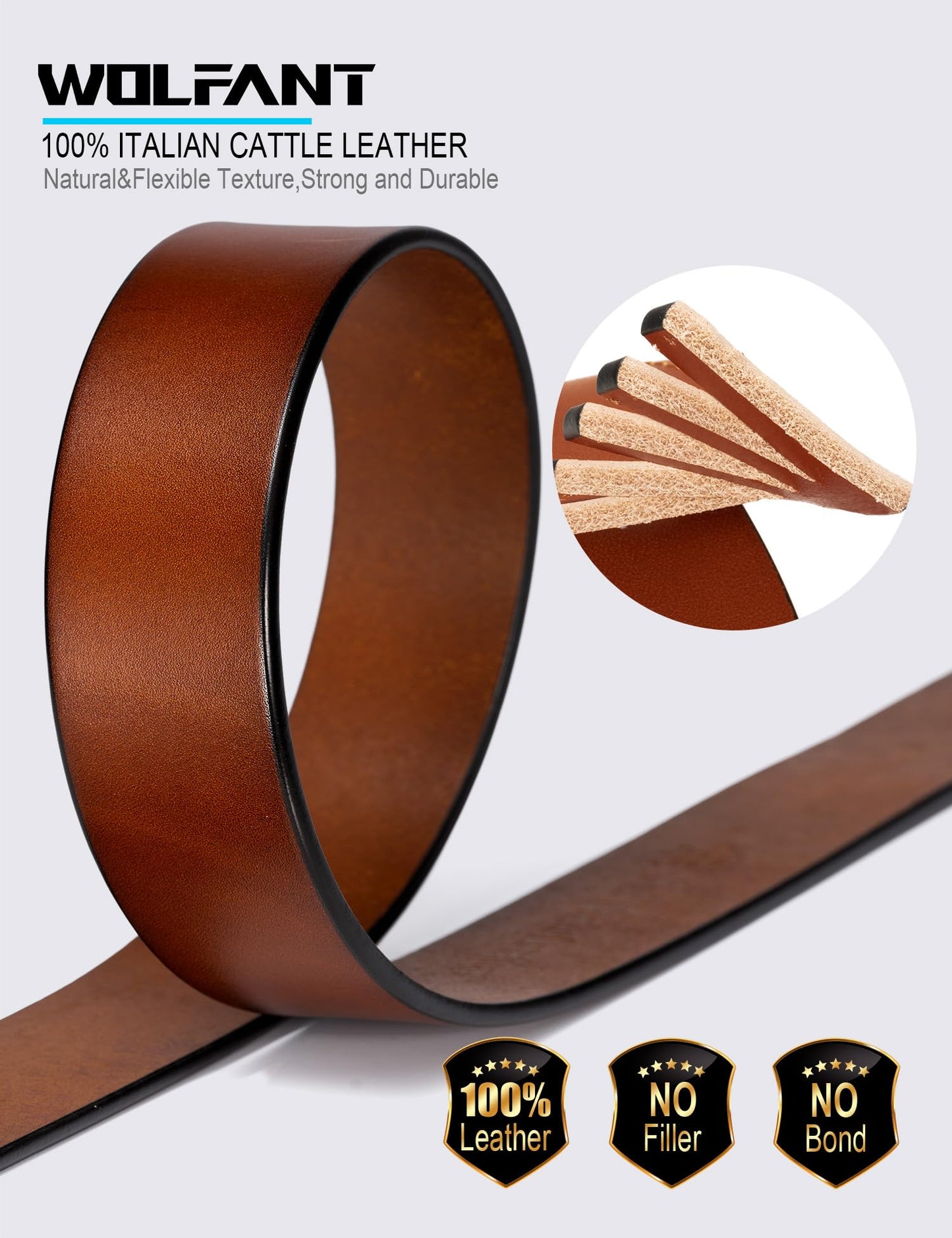 WOLFANT Thicken Full Grain Heavy Duty Belts for Men,100% Italian Real Solid Leather