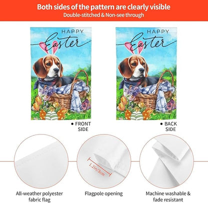 Beagle Dog Flower Happy Easter Bunny Cute Egg Garden Flag Welcome Party Outdoor Outside Decorations Picks Home House Garden Yard Decor 12x18 Inch