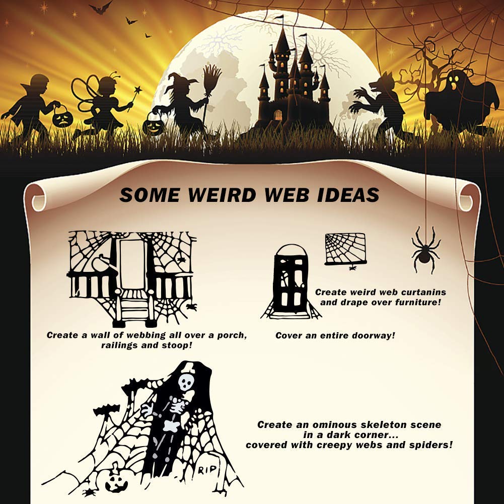 1000 sqft Spider Webs Halloween Decorations Bonus with 30 Fake Spiders, Super Stretch Cobwebs for Halloween Indoor and Outdoor Party Supplies