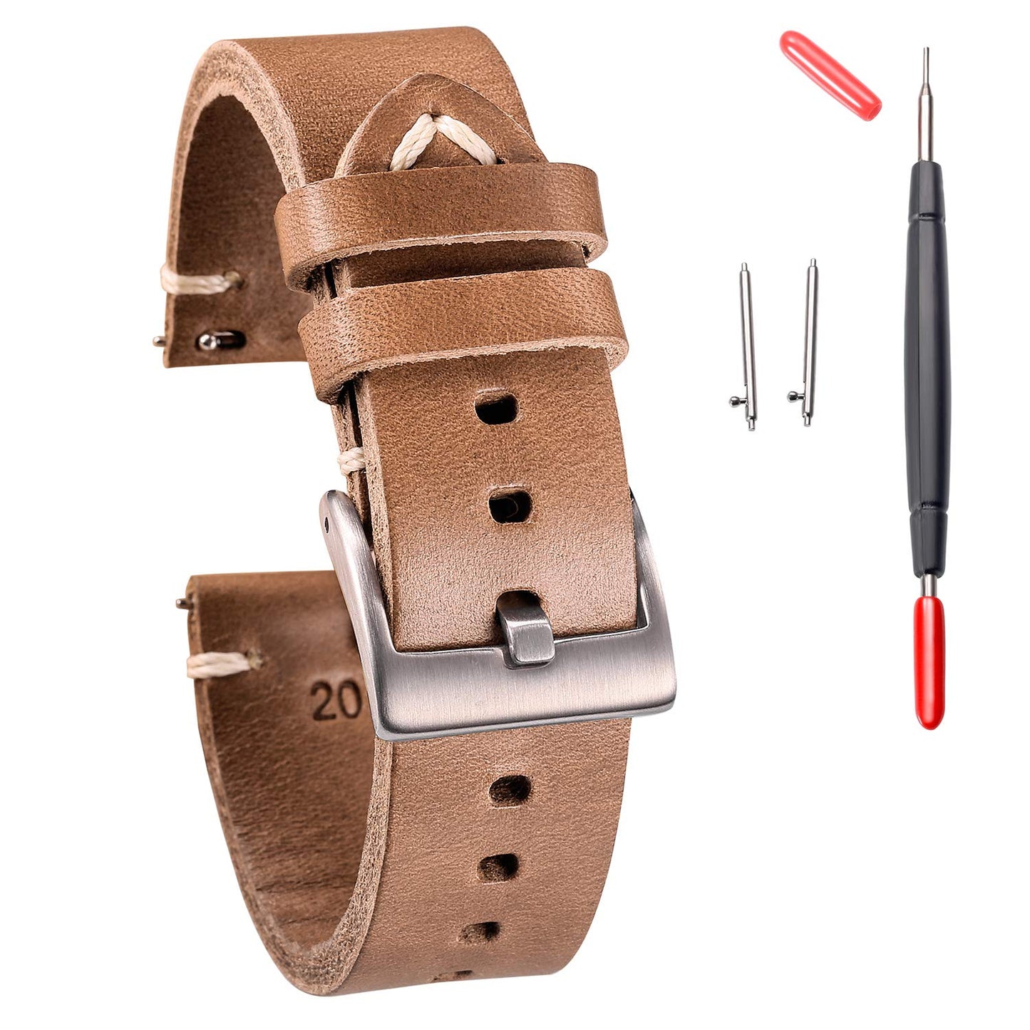 hemsut h Leather Watch Bands, Horween Leather Watch Strap for Men 18 19 20 21 22 24mm Quick Release Handmade Vintage Replacement Wrap