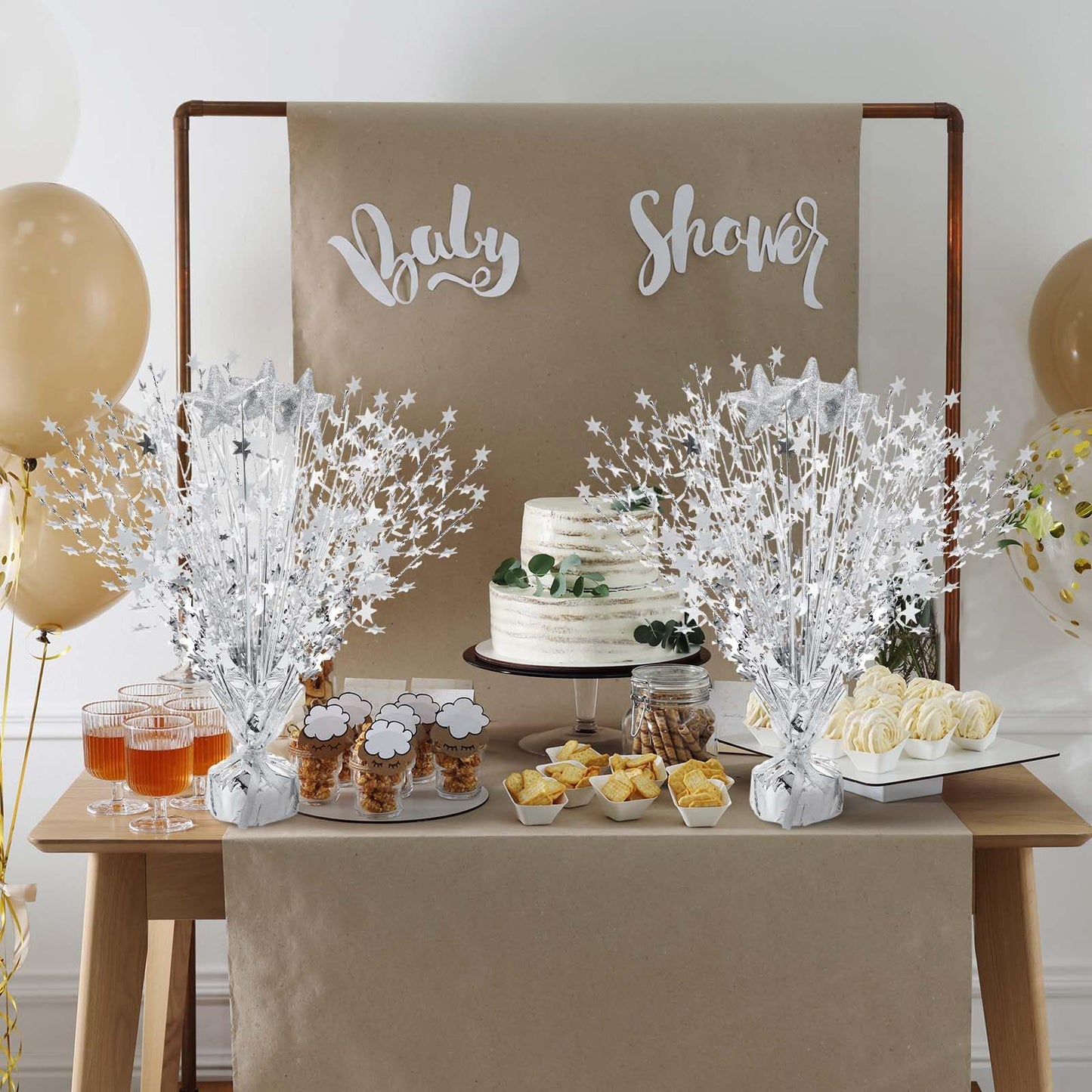 Wenqik 6 Pcs Metallic Foil Spray Centerpiece Star Table Party Decoration Burst Centerpieces Table Decor for Party Birthday Wedding Anniversary Memorial Dining Graduation Holiday Supplies(Silver)
