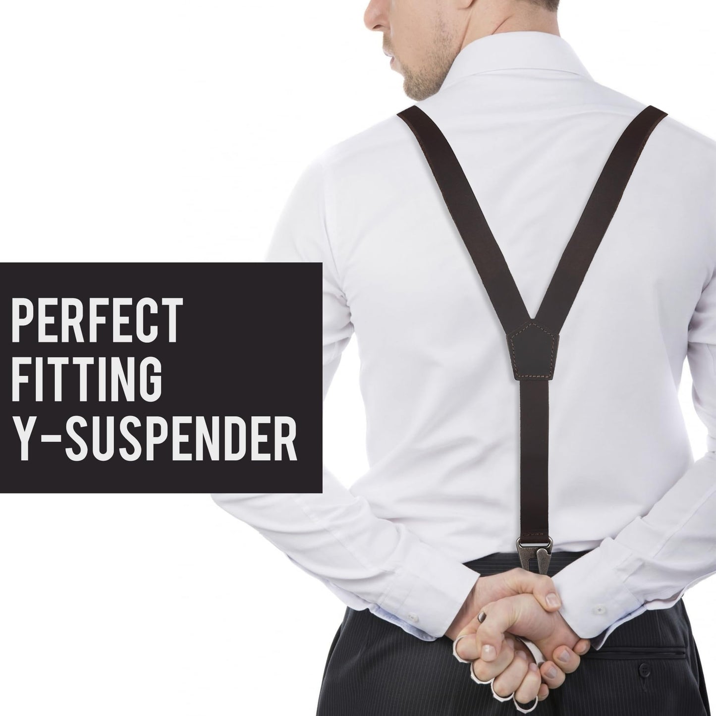 NUTUCH Grain Leather Suspender for Men | Y Design Suspenders | Leather Braces Western | Heavy Duty adjustable Dress Suspender | Men Suspenders for Jeans Dress Pants(Dark Brown Vintage)
