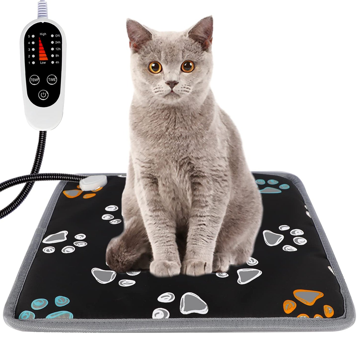 furrybaby Pet Heating Pad, Waterproof Dog Heating Pad Mat for Cat with Durable Anti-Bite Tube Indoor for Puppies Dogs Cats (1 Pack Black, 17 X 17in, Temp Adjustable)
