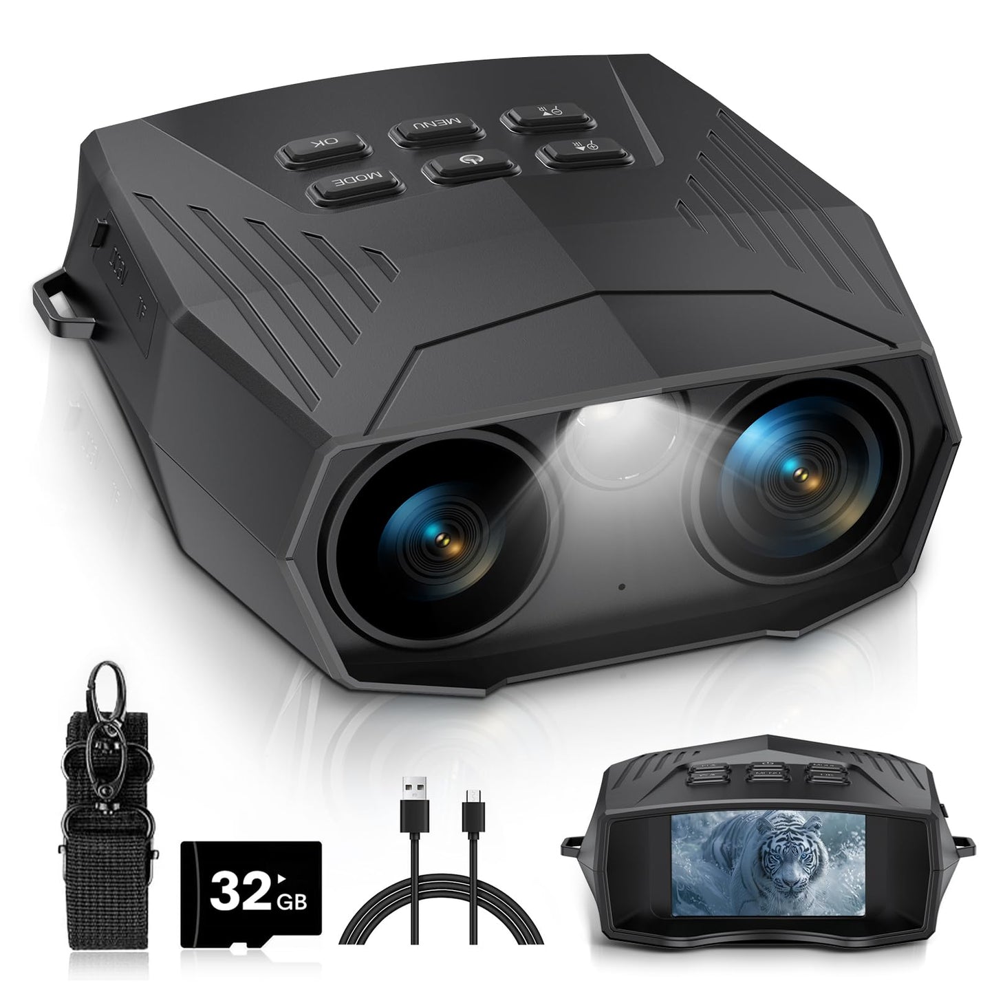 Night Vision Goggles - Night Vision Binoculars for Adults, 5000mAh Rechargeable Infrared Binoculars with 3'' Large Screen, 10X Digital Zoom External Flashlight for Camping