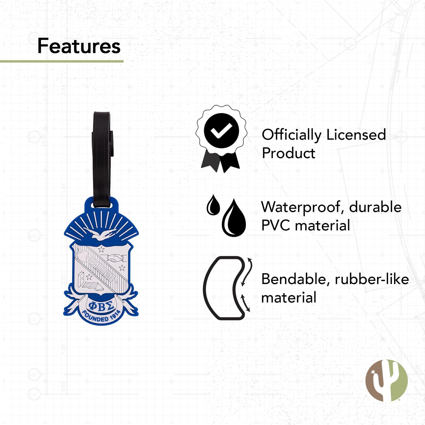 Desert Cactus Phi Beta Sigma Luggage Tag Fraternity Bag Nupe (PVC Crest Luggage Tag)