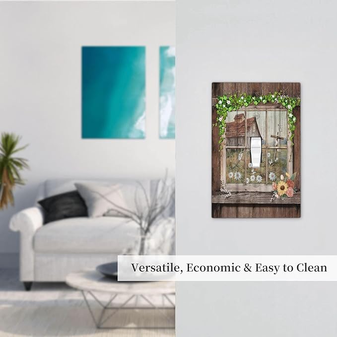 Farm Barn Farmhouse Rustic Country Flower Single Toggle Light Switch Plates Cover Decorative 1 Gang Wall Plate Electrica Faceplate for Bathroom Bedroom Decorate Accessories