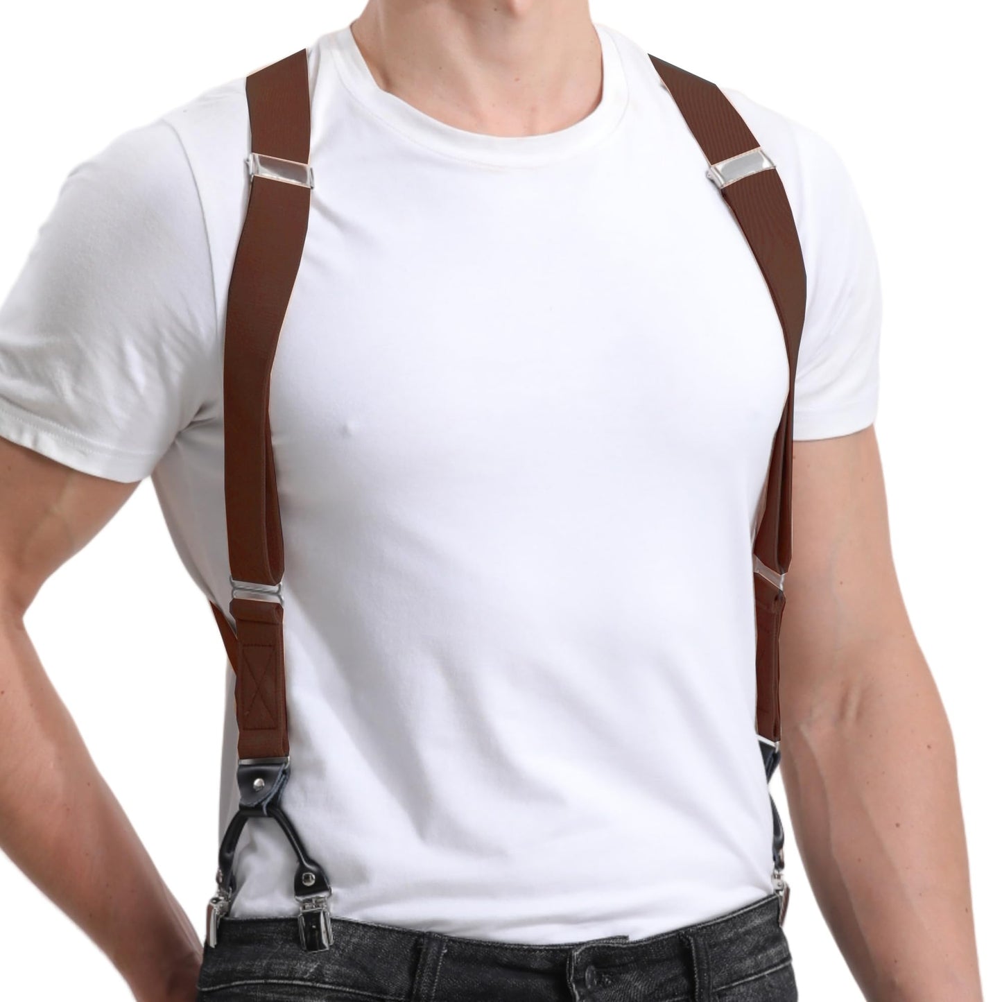 LazarsSpace Side Suspenders for Men Each Side Two Clips Secure Better BROWN