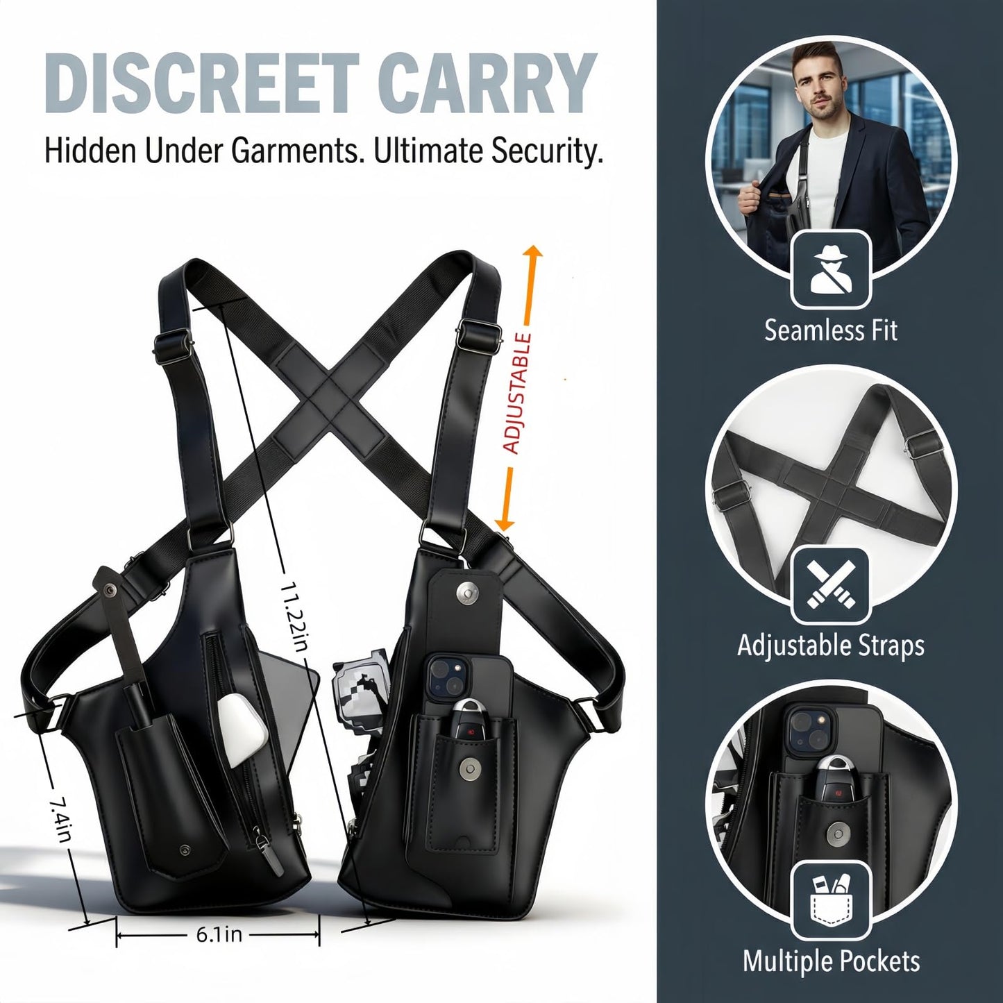 Anti-Theft Shoulder Holster Bag for Men, Double Shoulder Armpit Chest Bag - Premium Leather, Adjustable Straps, Phone Wallet Pocket - Travel, Outdoor - Unisex Underarm Pouch (Brown)
