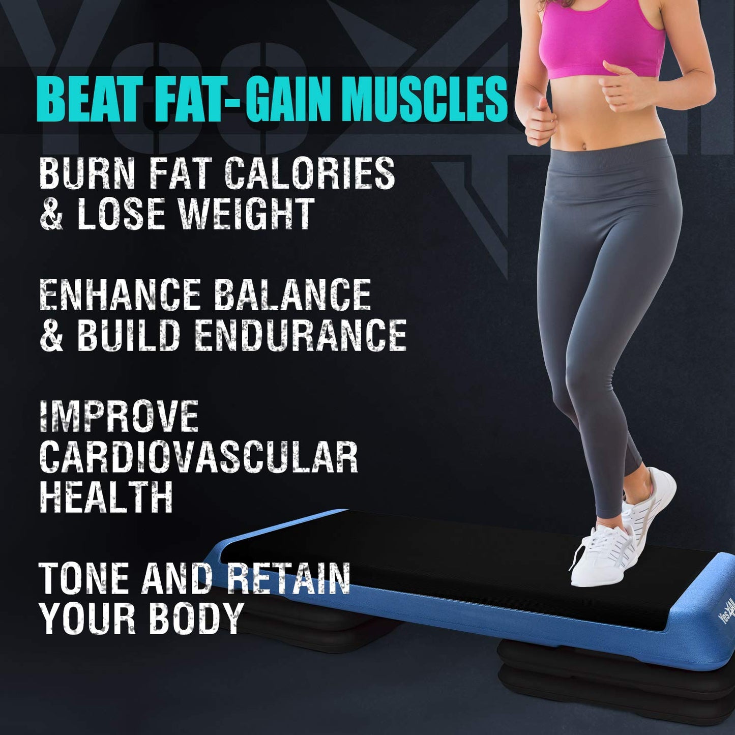 Yes4All 2-in-1 Adjustable Aerobic Step Platform Fitness Exercise Stepper with Rocker Balance Board Legs for Home Workout, Step Exercise & Balance Training