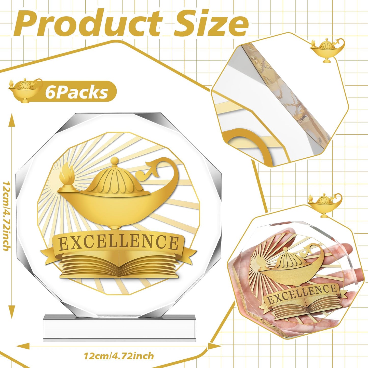 CroBlissful 3/6 Pcs Trophy Award 4.72 x 4.72 Inches Acrylic Trophy Plaques Awards for Adult Team Participation Gift Prizes(6 Pcs,Academic Excellence Style)