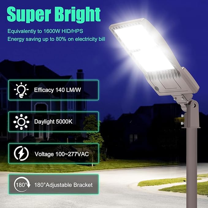 BBESTLED 400W LED Parking Lot Light Dusk to Dawn Photocell Outdoor Pole Mount 56000LM IP65 UL & DLC Commercial Light for Street Stadium Tennis Court 5000K (100-277VAC Input), LED Shoebox Lights