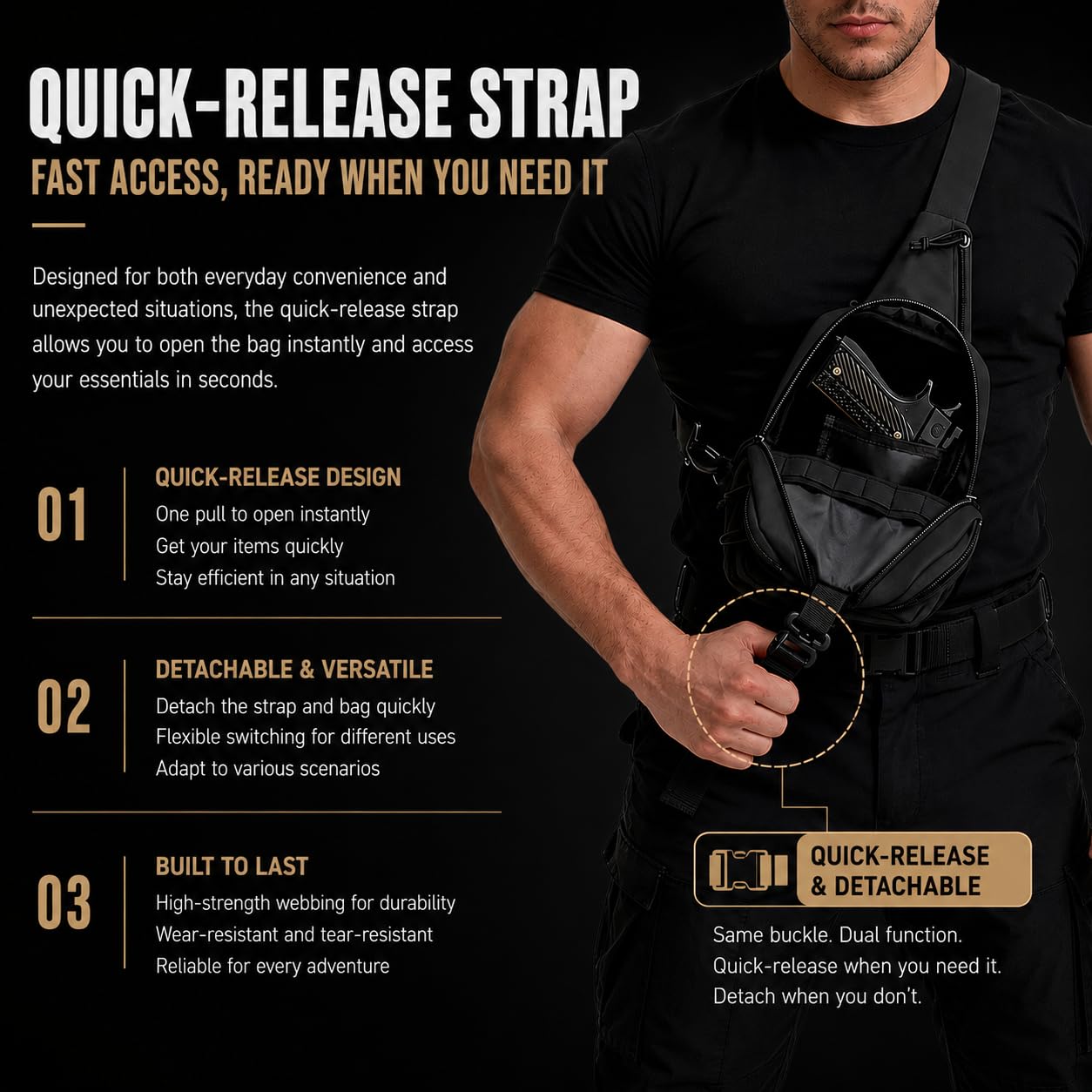 Wotony RFID Blocking Tactical Crossbody Bag for Men - Durable EDC Sling Shoulder Bag with Multi-Pocket Storage