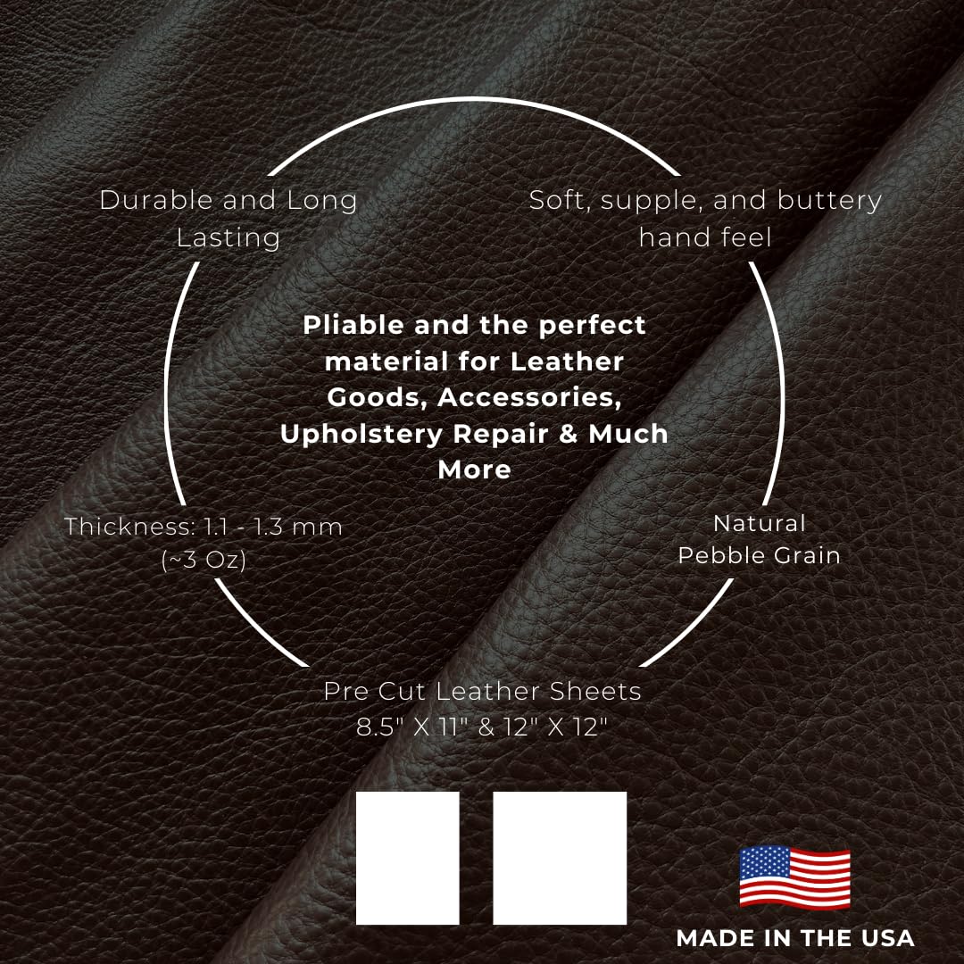 Natural Grain Cow Leathers: 12'' x 12'' Pre-Cut Leather Pieces (Red, 1 Piece)