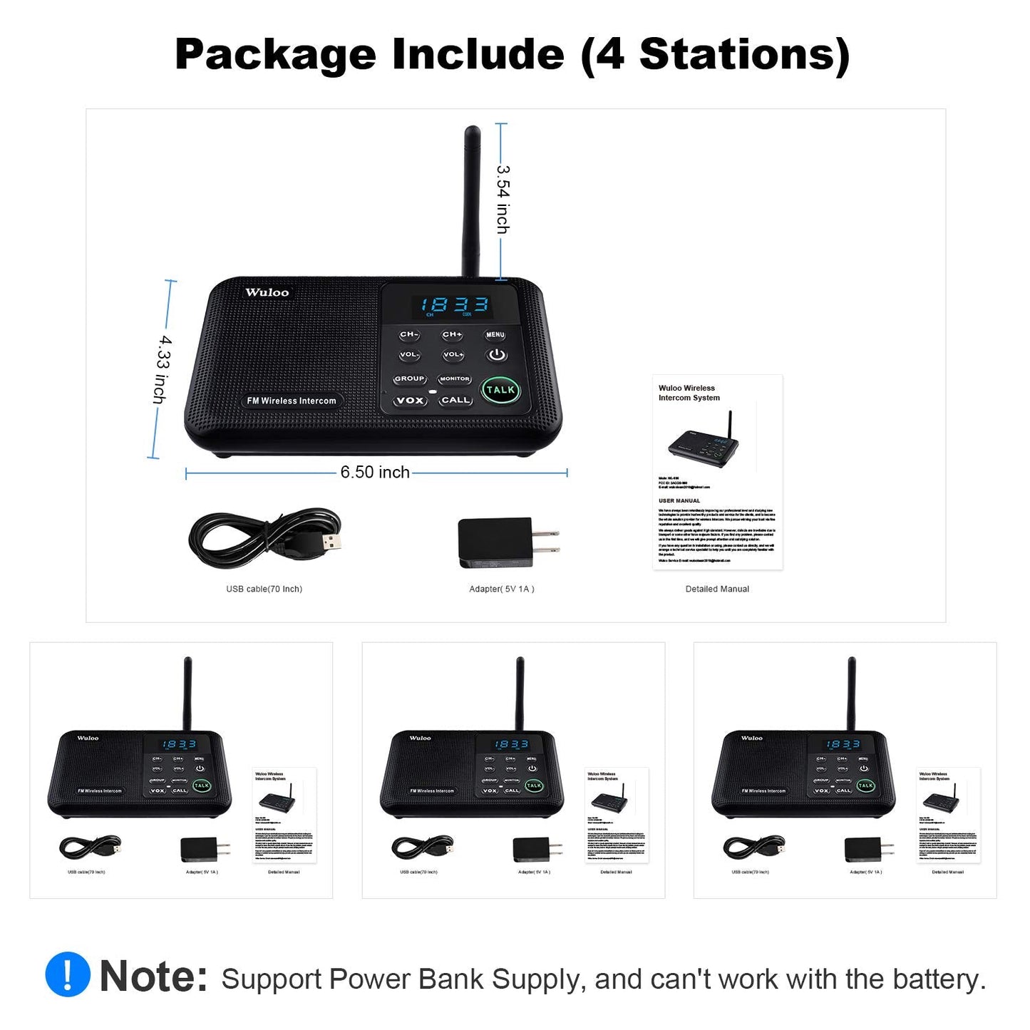 Wuloo Intercoms Wireless for Home 1 Mile Range 22 Channel 100 Digital Code Display Screen, Wireless Intercom System for Home House Business Office, Room to Room Intercom Communication (6 Packs, Black)