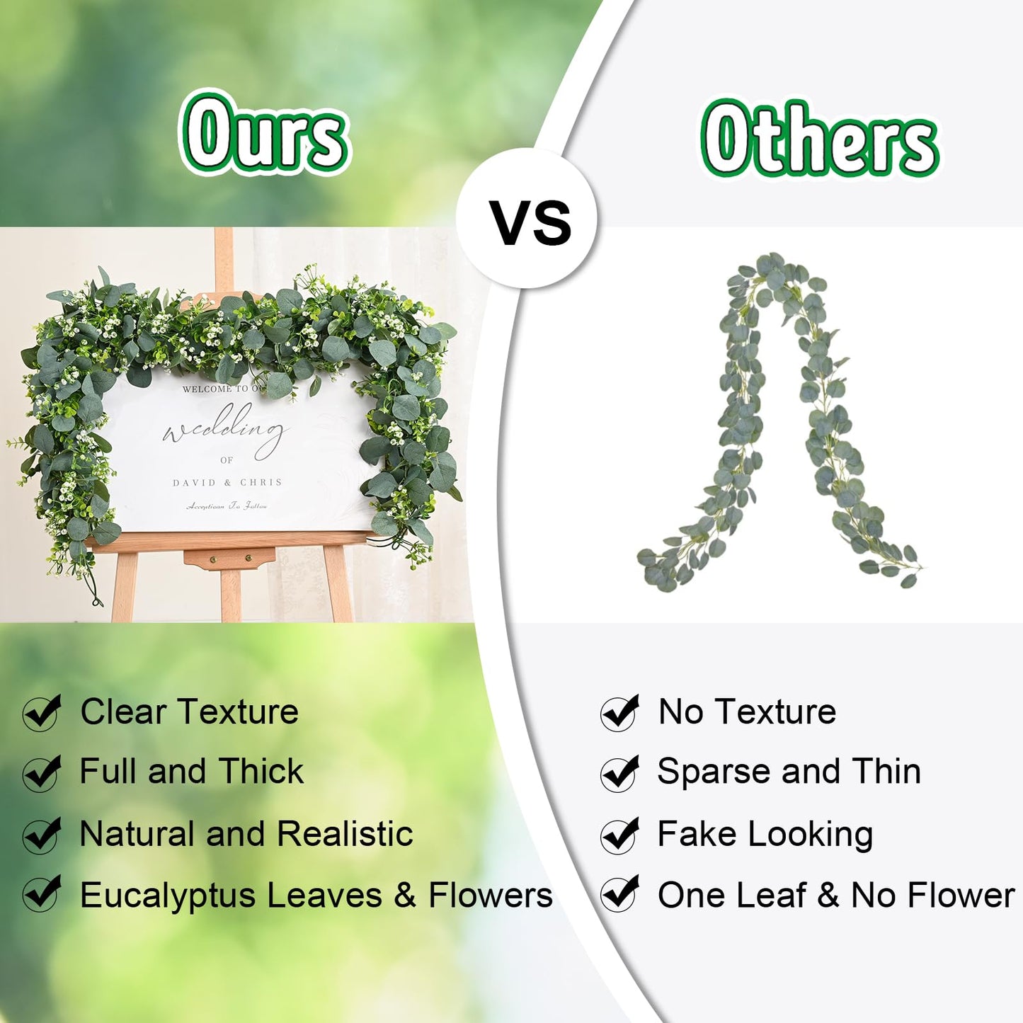 Waipfaru 2Pcs Eucalyptus Garland, 5.9FT Greenery Garland, Green Garland with Flowers, Artificial Faux Silver Dollar Eucalyptus Leaves Vines for Table Home Wedding Mantle Party Indoor Outdoor Decor