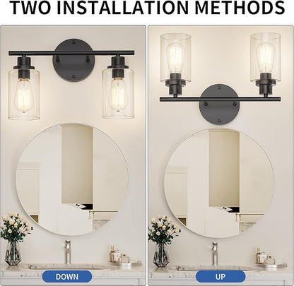 GORDNWE Modern Vanity Light - 2 Lights, Matte Black, E26 Bulb Base, Over Mirror, Farmhouse Style
