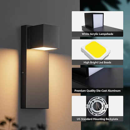 2 Pack 13" Modern Outdoor Led Wall Light,16W 3000K 1200Lumen Porch & Patio Hardwired Wall Mount Wall Sconces,Exterior IP65 Waterproof Aluminum Wall Lamp for Front Door Garage Garden(Black)