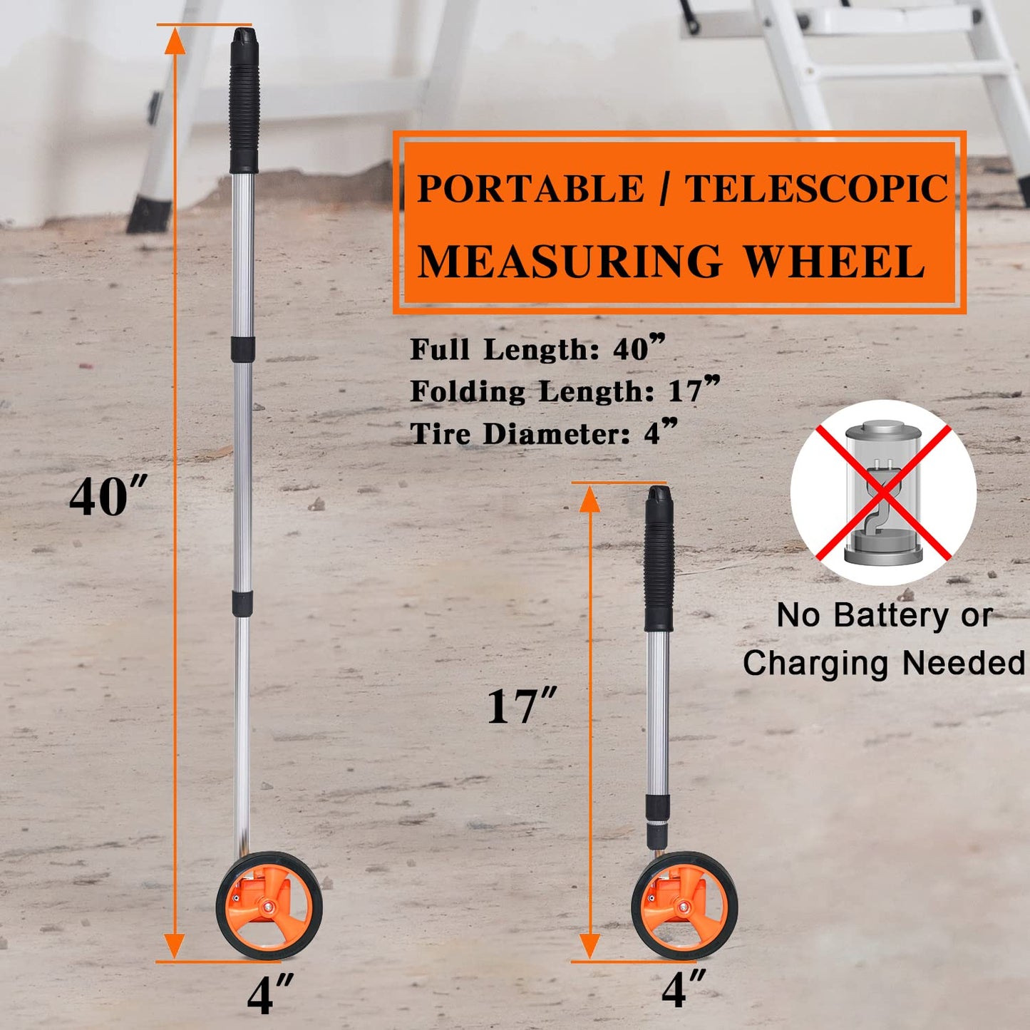 Zozen Measuring Wheel, Scalable to Length 40in, 4-inch Measure Wheel, Distance Measuring in Feet and Inches, One Key to Reset, Rolling Up To 10,000Ft, Includes Tape Measure.