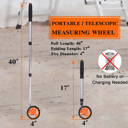 Zozen Measuring Wheel, Scalable to Length 40in, 4-inch Measure Wheel, Distance Measuring in Feet and Inches, One Key to Reset, Rolling Up To 10,000Ft, Includes Tape Measure.