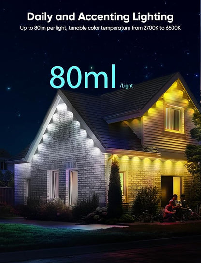 APPECK Permanent Outdoor Lights Pro 100ft, 72W RGBCW Eaves Lights with 72 LED Lights, 80lm, Cuttable, 111 Scene Modes, IP67 Waterproof Lighting for Halloween Decoration, Work with Alexa, White