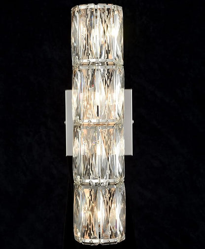 SAMTEEN Chrome Crystal Wall Sconce Modern 4-Light Crystal Sconces Wall Lighting Tube Shape Glass Wall Light Fixture for Bedroom Living Room Hallway Kitchen Bathroom Vanity Light