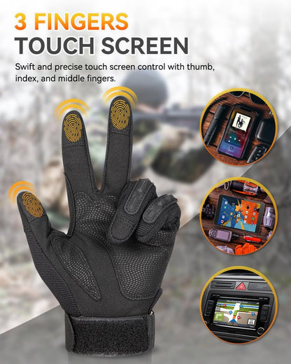 Tactical Gloves for Men and Women, Motorcycle Gloves Black Touchscreen with Hard Shell for Airsoft, Paintball, Motocross, Hunting, Shooting, Camping, ATV Riding, Outdoor Sports, Work (Black, Large)