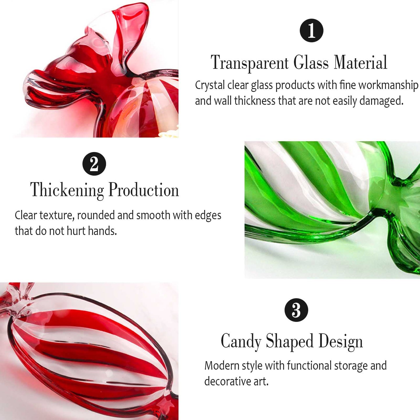 Gkesgm Christmas Red & Green Set Crystal Glass Candy Platter Dish Serving Dessert Christmas Dinnerware Tray Decorative for Xmas Holiday Party