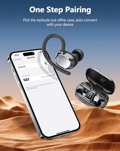 Ear Buds Wireless Bluetooth Earbuds Sport 2026 New Bluetooth 5.3 Headphones with LED Display 128H Playtime Powerful Bass Over Ear Earphones with Earhooks IP7 Waterproof for Gym/Running/Workout