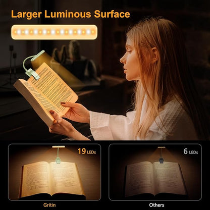 Gritin 19 LED Rechargeable Book Light for Reading in Bed with Memory Function- Eye Caring 3 Color Temperatures,Stepless Dimming Brightness,80 Hrs Runtime Clip on Light for Book Lovers-Cyan