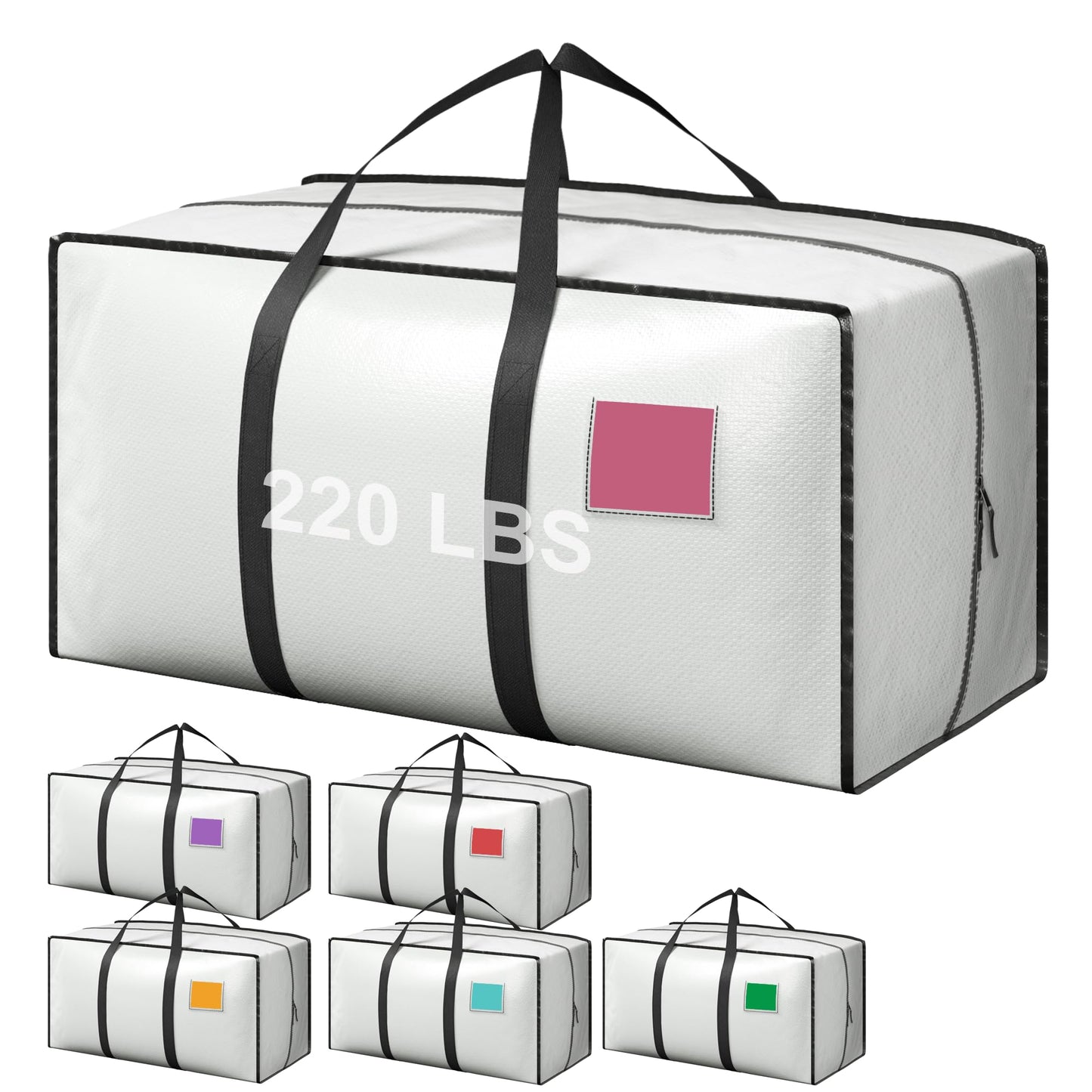 RMOHRO 6 Pack Moving Bags Heavy Duty 210GSM with Full-Open Side Zipper, 93L 65lbs Waterproof Foldable Storage Totes for College Dorm Move-In, Moving Boxes Alternative & Home Organization,White