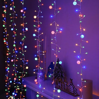 Copper Wire Firecracker Christmas Lights, 6FT 120LED Battery Operated Twinkle Cluster Fairy Lights for Christmas Tree with Remote for Bedroom Dorm Wreath DIY Wedding Christmas Decoration
