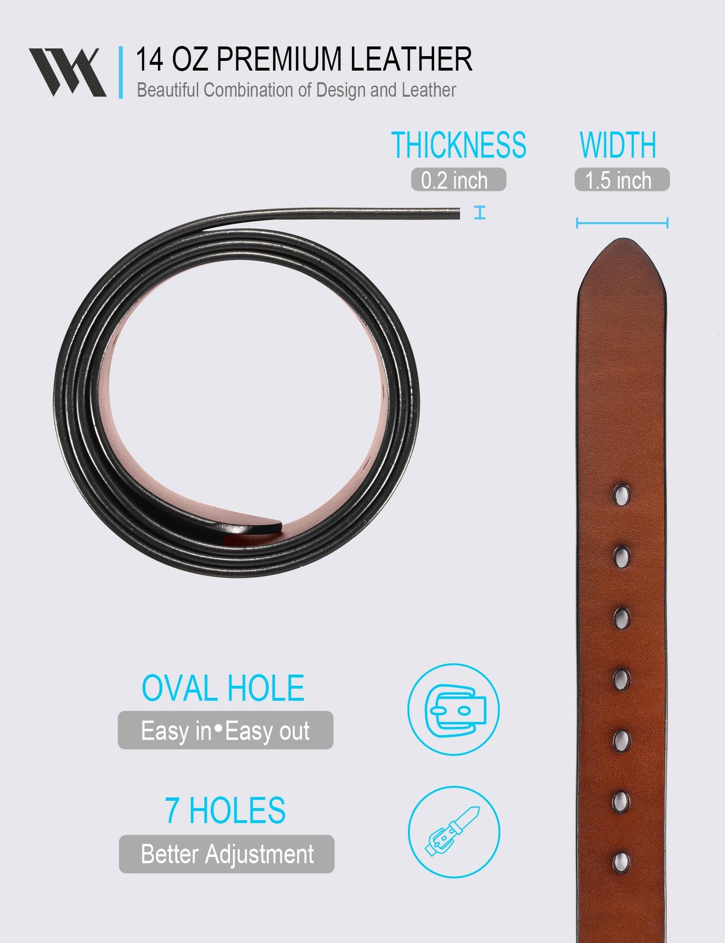 WOLFANT Thicken Full Grain Heavy Duty Belts for Men,100% Italian Real Solid Leather
