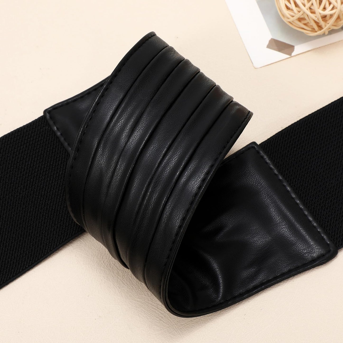 SANSTHS Women Wide Elastic Belts for Dresses Vintage Fashion Stretchy Waist Belts Ladies Cinch Belts Leather Waistband,Black,S