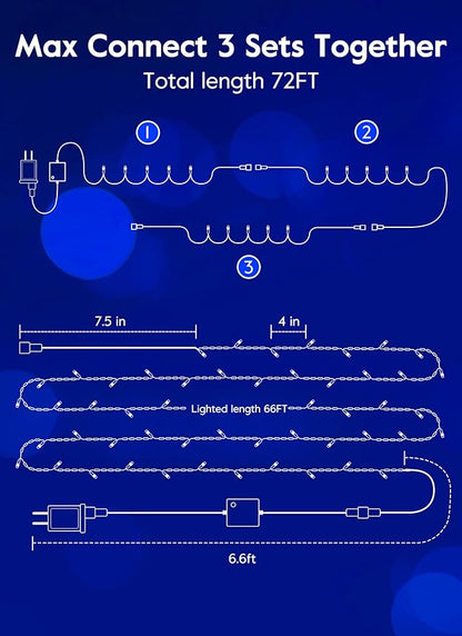 Christmas String Lights 66Feet 200 LED Twinkle Fairy Lights String with 8 Light Modes for Christmas Trees Garland Wreath Wedding Indoor Outdoor Holiday Decorations - Blue
