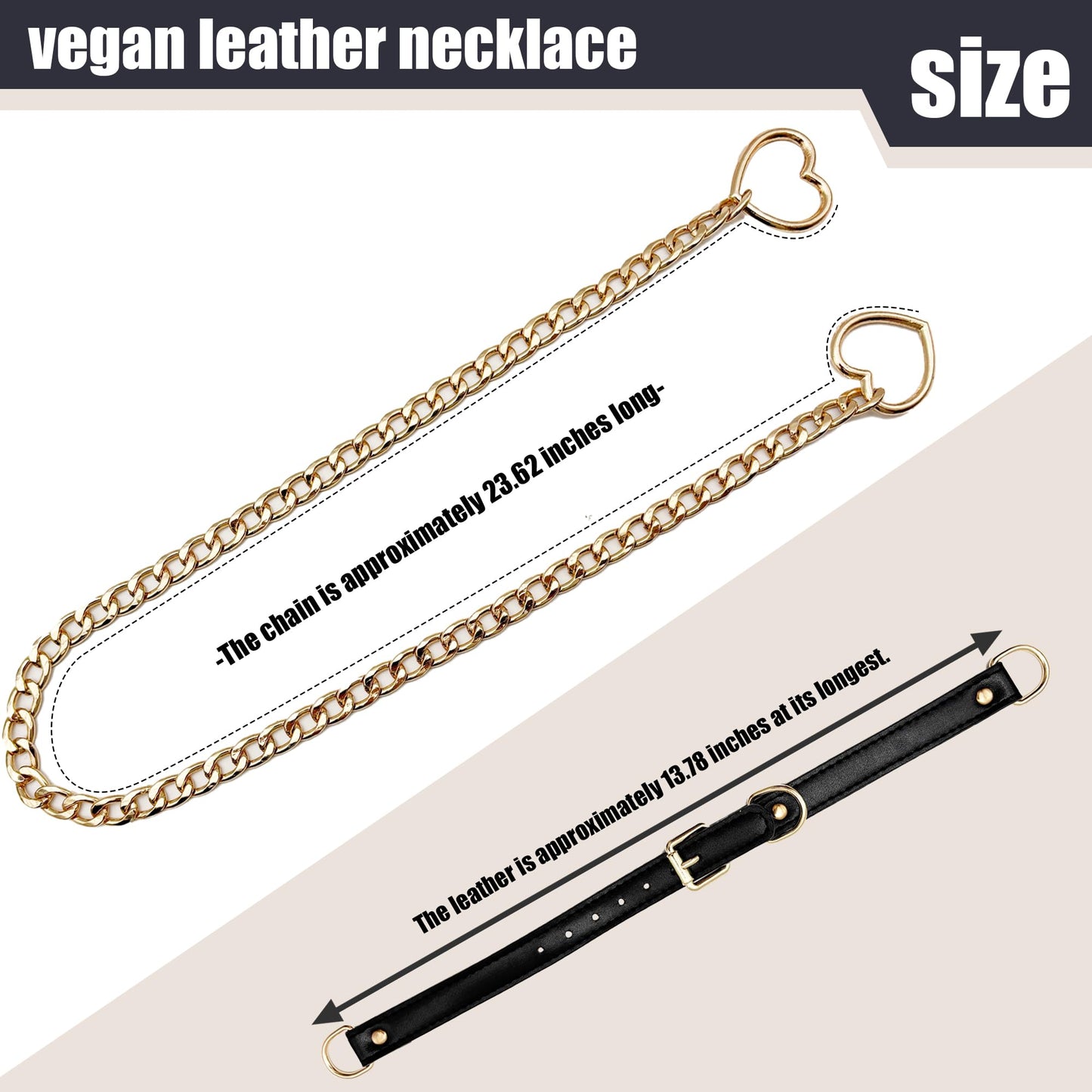 paloli Vegan Leather Choker Necklace with Heart Chain – Adjustable Strap Punk Gothic Collar with Cute Heart Metal O-Rings, Stylish Jewelry for Women