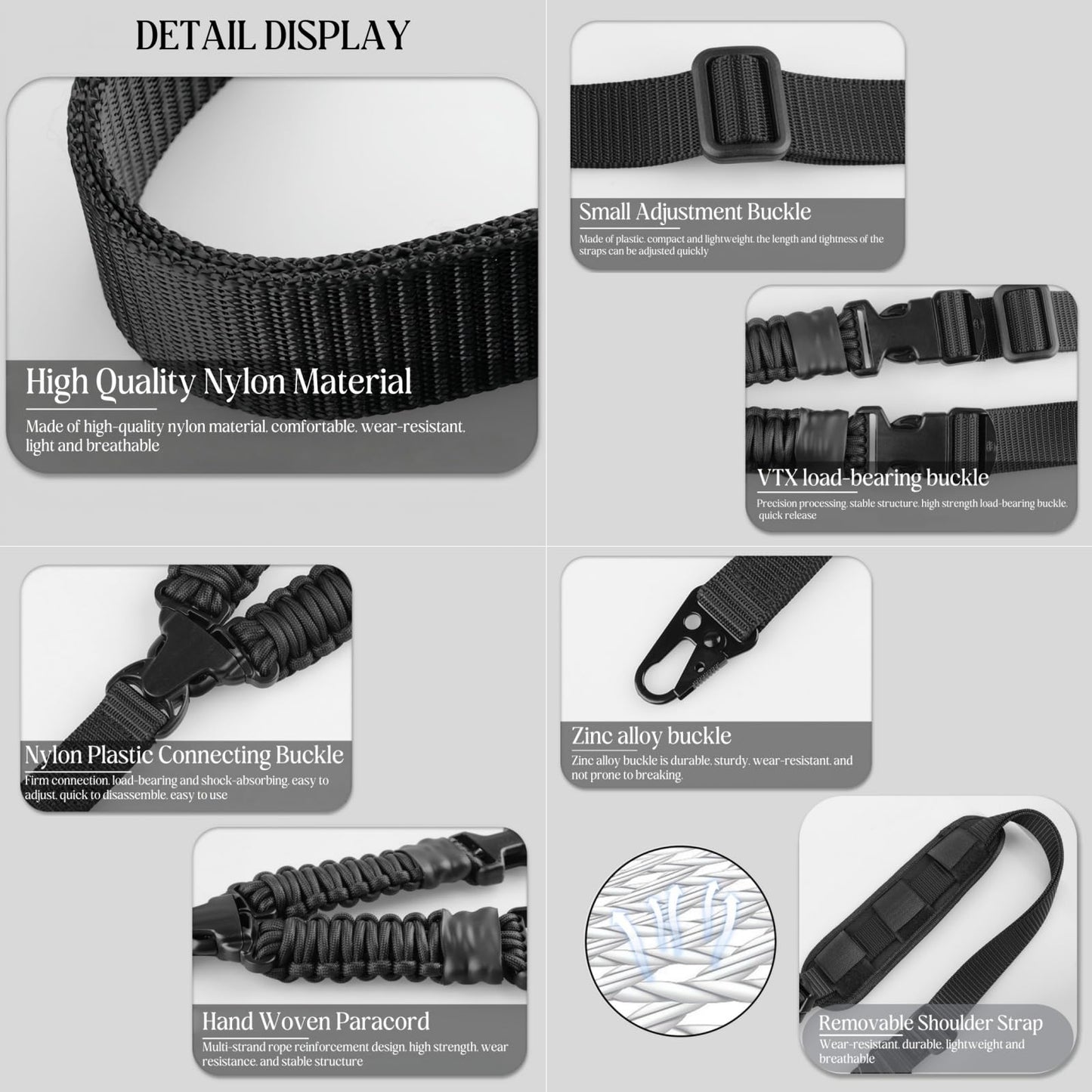 Two Point and Traditional Sling Adjustable Length for Outdoor with Shoulder Pads (Black)