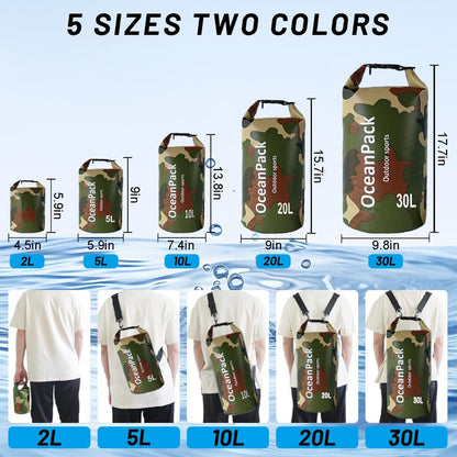Cekikibi Waterproof Dry Bag 30L, Dry Sack for Kayaking Rafting Boating Beach Surfing Swimming, Camping, Hiking, Beach, Fishing Green Backpack with Waterproof Phone Case