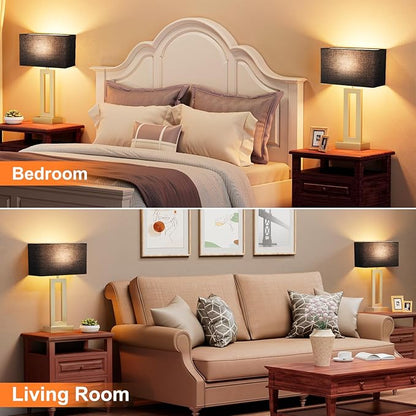 Nightstand Table Lamps for Bedrooms Set of 2 - Touch Bedside Lamp with USB C+A, 3 Way Dimmable Living Room Lamps for End Tables Set of 2(Black&Gold)