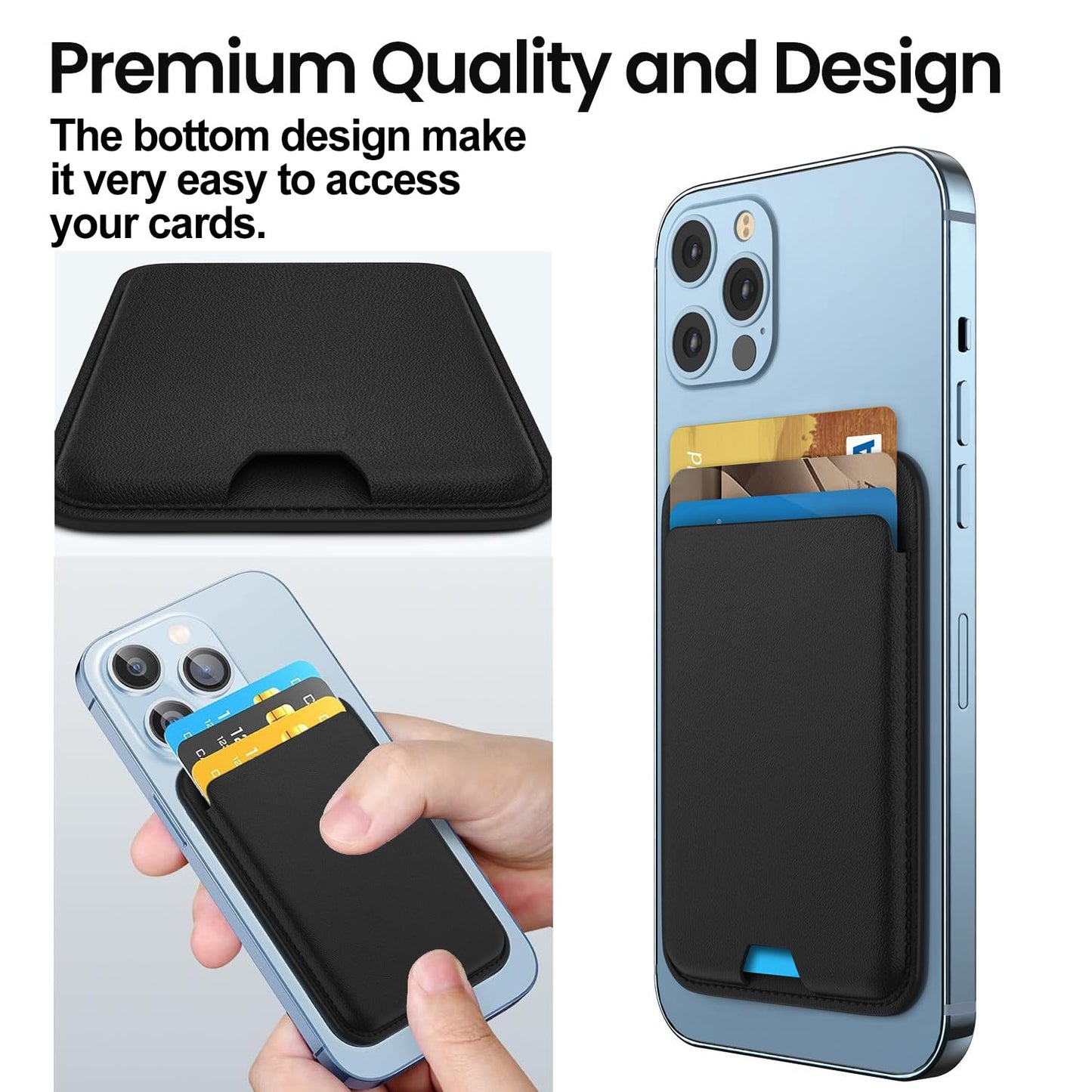 iLodn Magnetic Wallet Compatible with MagSafe for iPhone 17 16 15 14 13 12 Pro Max Air Plus Model, Mag 3 Safe Card Holder Stick on Accessories for Cell Phone & Case, Jet