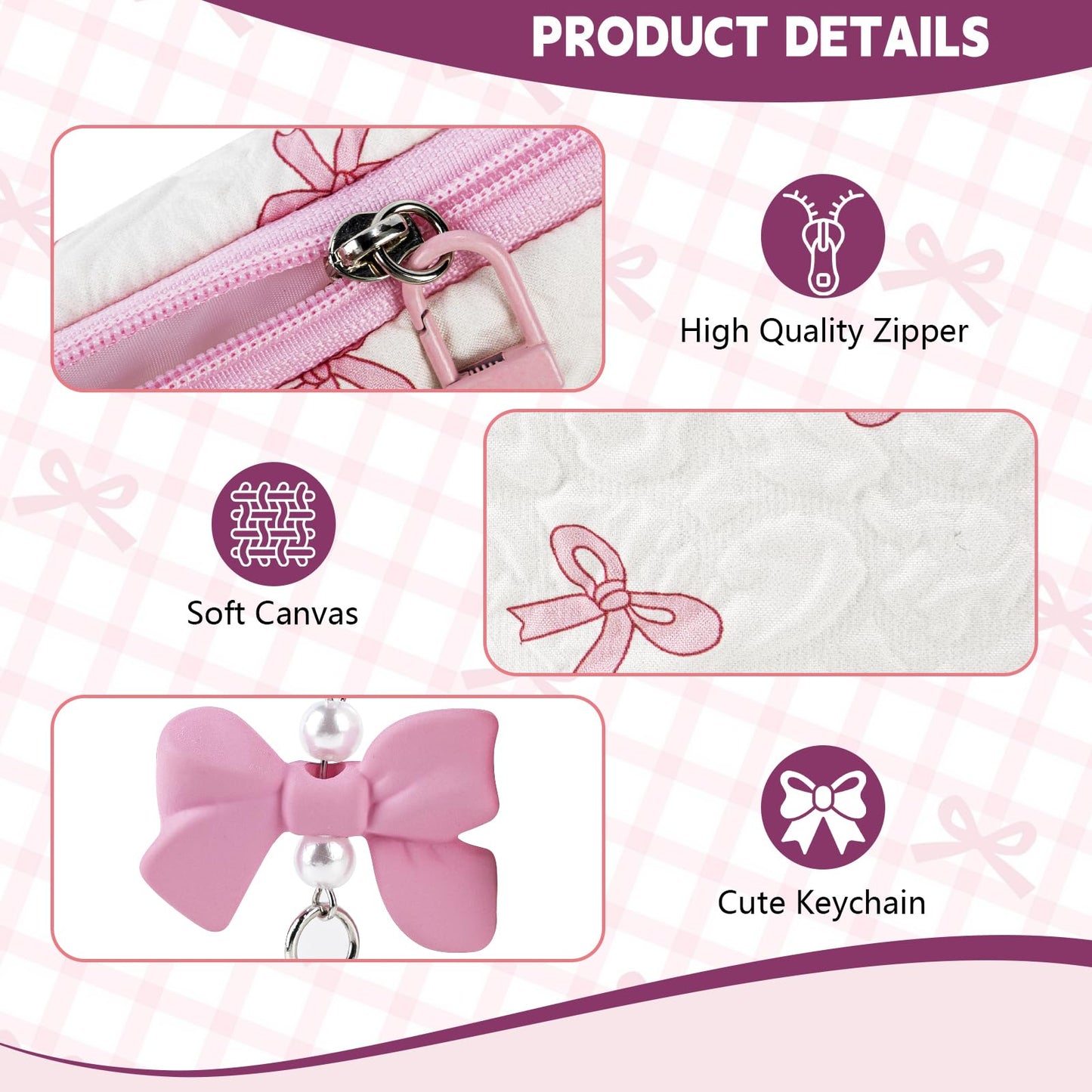 Playexen Mini Makeup Bag, Small Bow Tie Cosmetic Bag for Purse with Keychain, Portable XS Travel Makeup Pouch for Daily Use (Pink)
