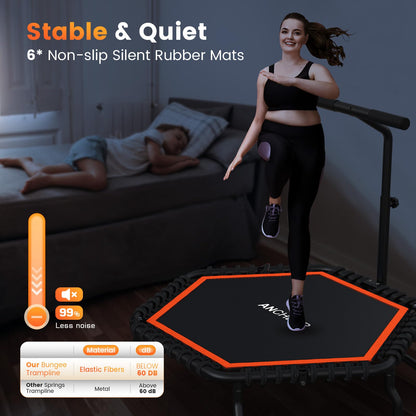 ANCHEER 50" Rebounder Trampoline for Adults- 2025 Foldable Mini Trampoline with Bar- Exercise Trampoline for Adults, Max Load 560lbs, for Indoor/Garden Workout
