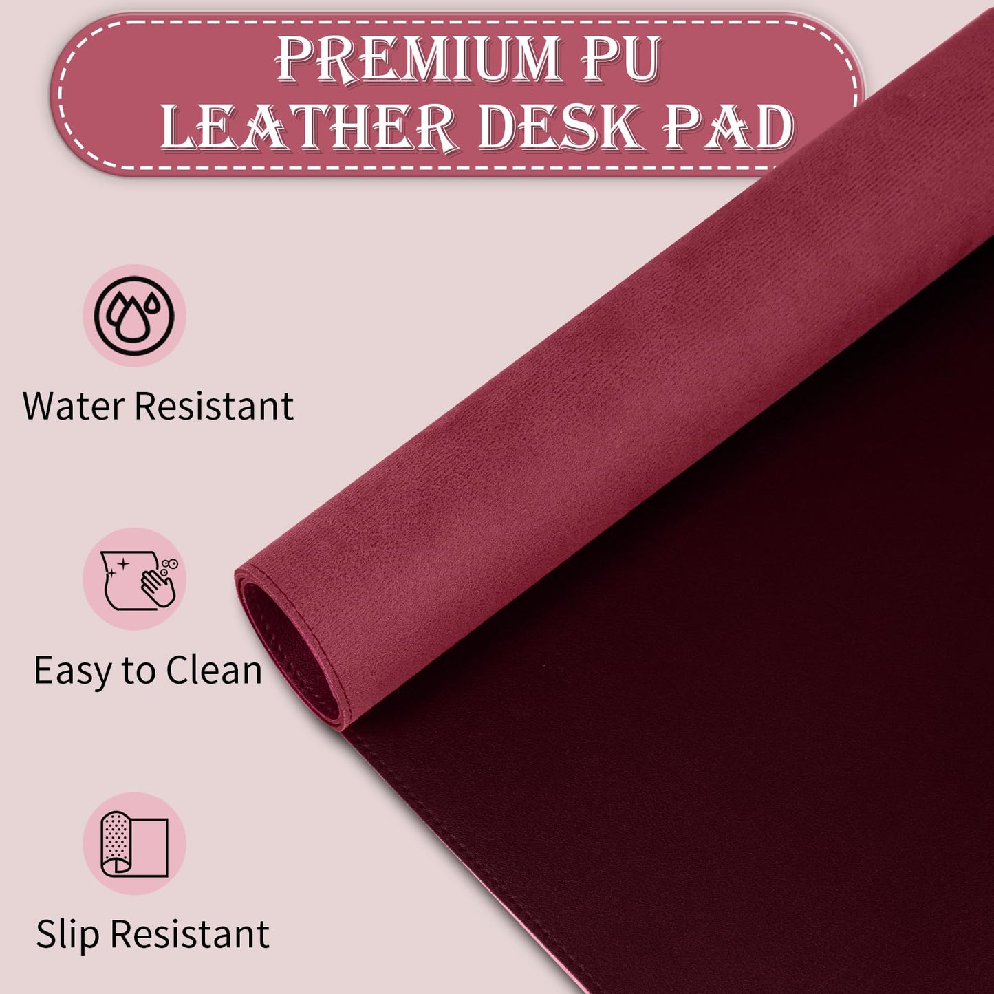 Large Desk Pad, 47.2" x 17" PU Leather Desk Mat for Desktop, Non-Slip Office Desk Mat for Desk, Desk Blotter Pad, Waterproof Computer Pad for Desk, Keyboard Mats for Home & Office (Burgundy)