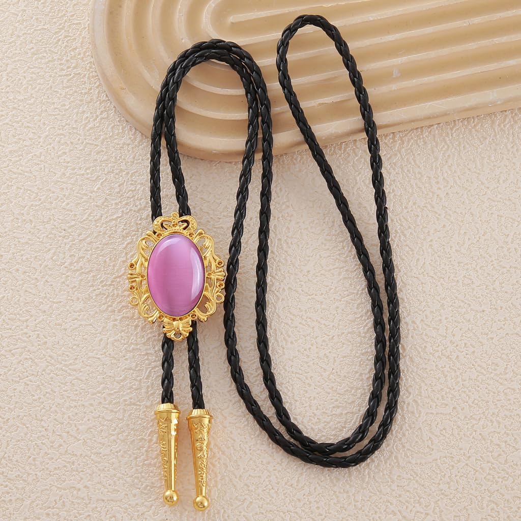GelConnie Pink Bolo Tie - Western Cowboy Bolo Tie with Leather Cord & Turquoise Stone for Men & Women