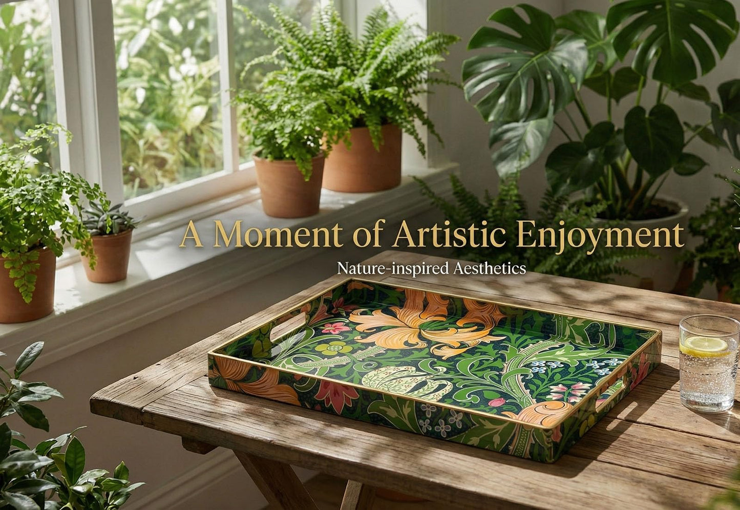 Zosenley Decorative Tray, Marbling Plastic Tray with Handles, Rectangular Vanity Tray and Serving Tray for Bathroom, Kitchen, Ottoman and Coffee Table, 15.6" x 10.2" (Green Morris, 15.7 x 11.8 Inch)