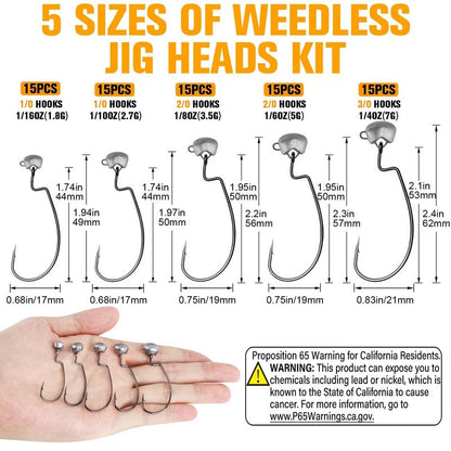 Dovesun Ned Rig Jig Heads Weedless Jig Head for Bass Fishing Swimbait Jig Head Shaky Ned Rig Hooks Saltwater Freshwater 1/8oz(3.5g)-Hook 2/0 * 15pcs