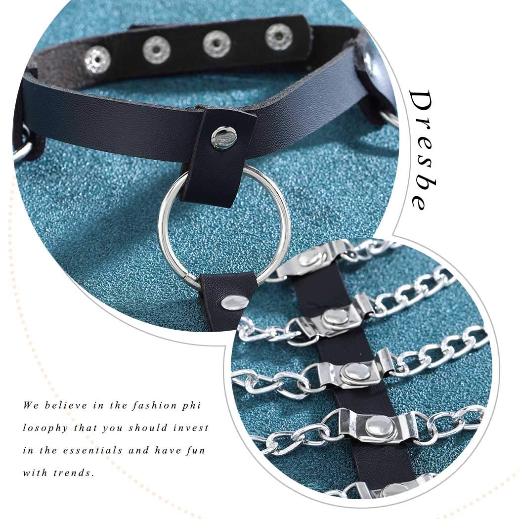 DRESBE Leather Chest Harness Chain Belt Black Fashion Rave Body Accessories for Women